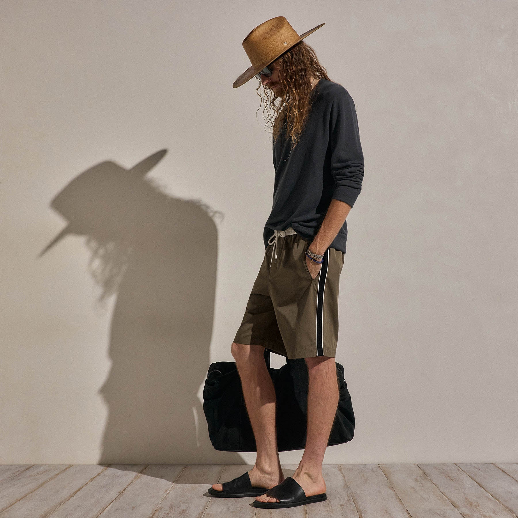Elevated Cotton Twill Track Short - Light Olive/Black/White