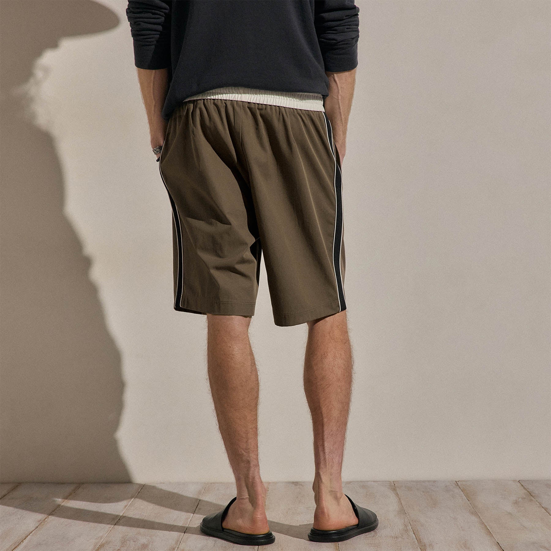 Elevated Cotton Twill Track Short - Light Olive/Black/White