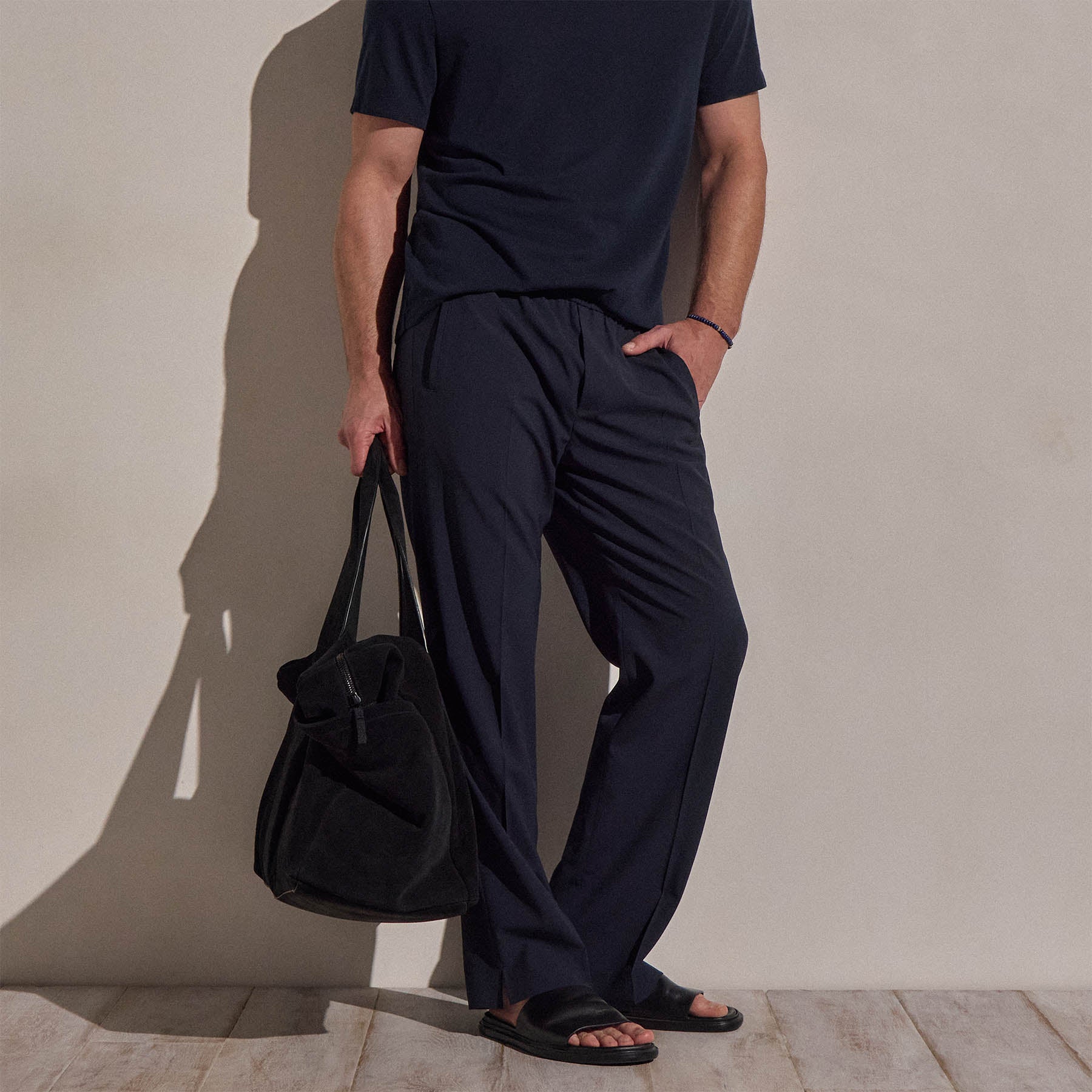 Pantalon léger en laine à enfiler - Bleu Nuit