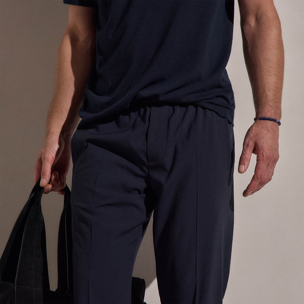 Pantalon léger en laine à enfiler - Bleu Nuit