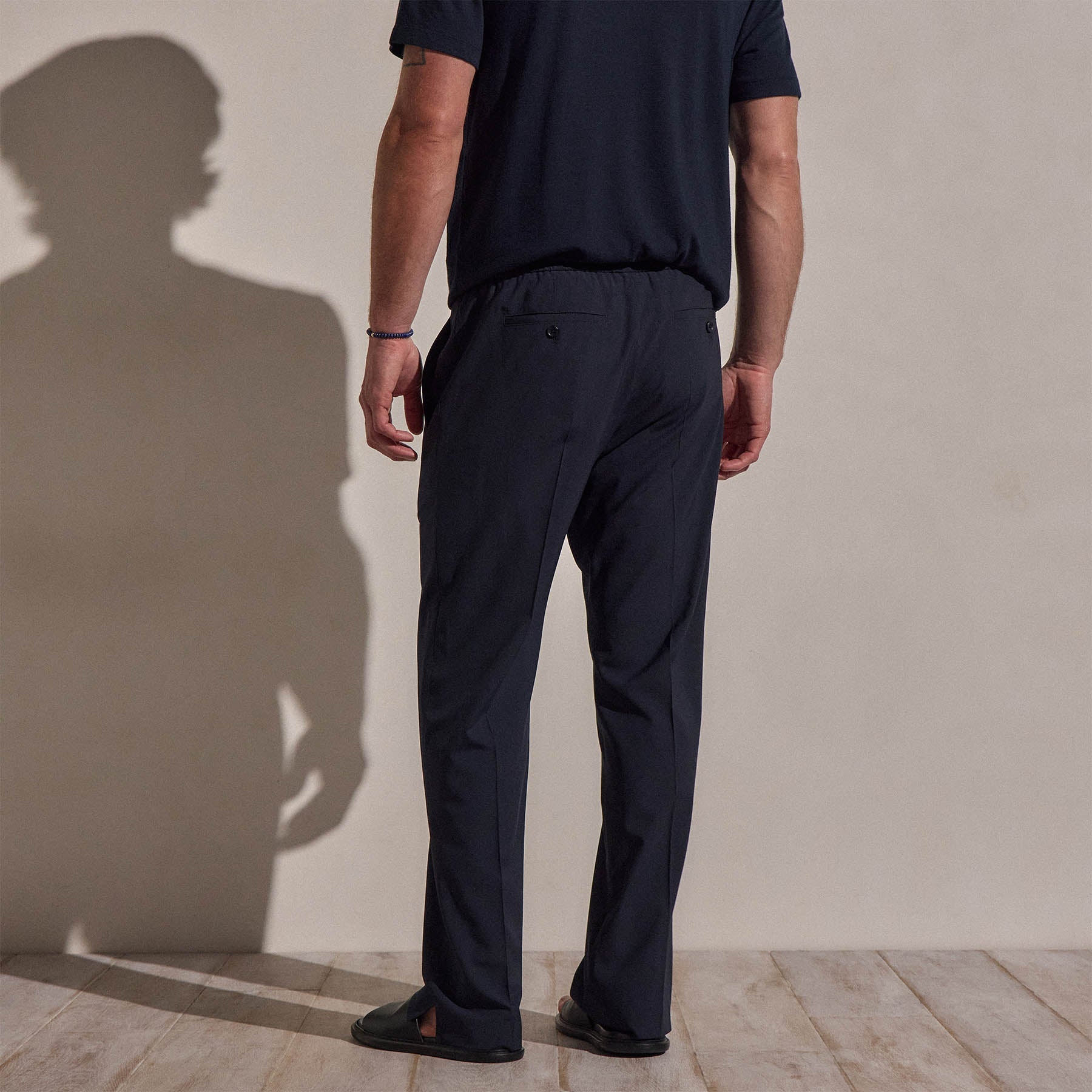 Pantalon léger en laine à enfiler - Bleu Nuit
