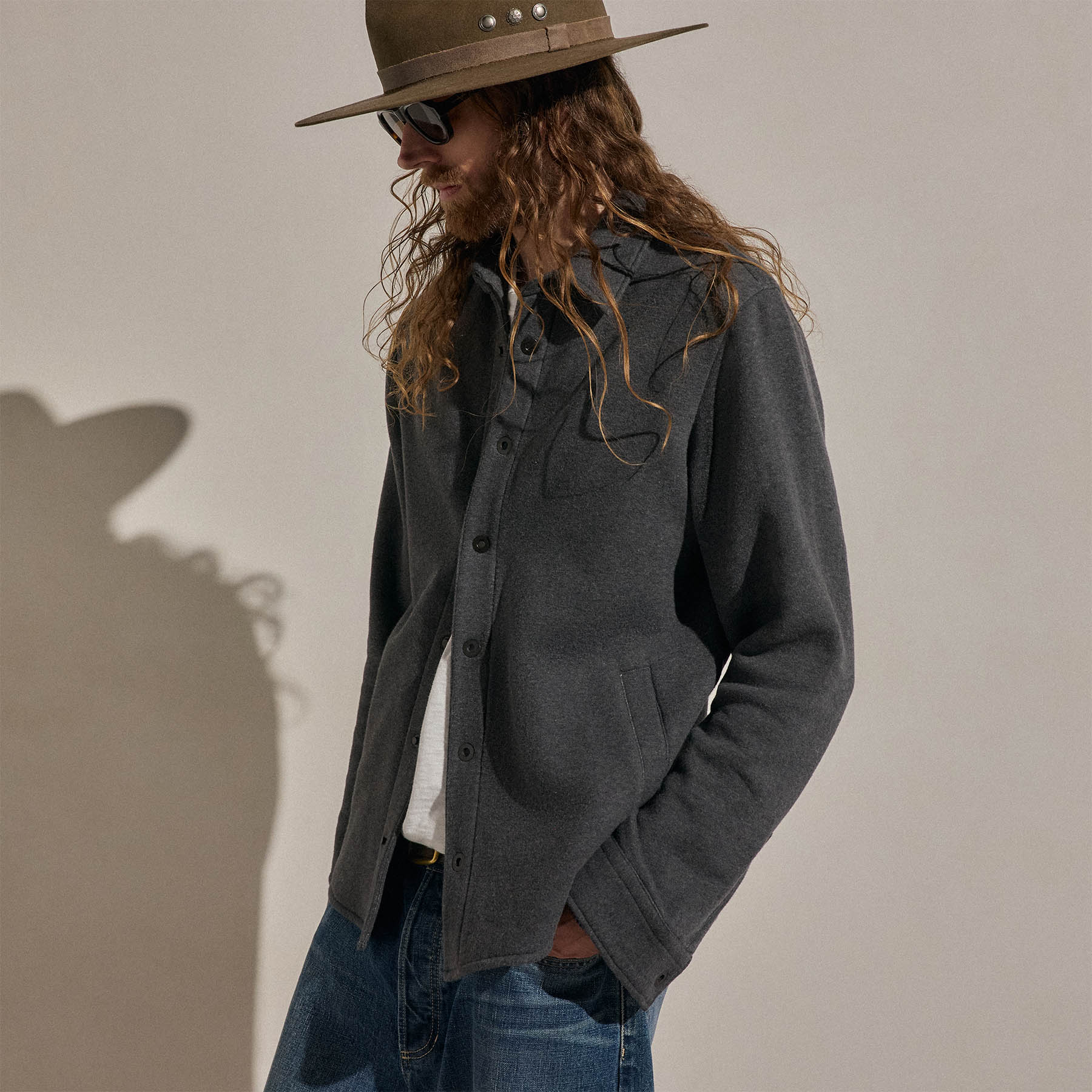 Veste en molleton à bouton-pression - Gris anthracite chiné