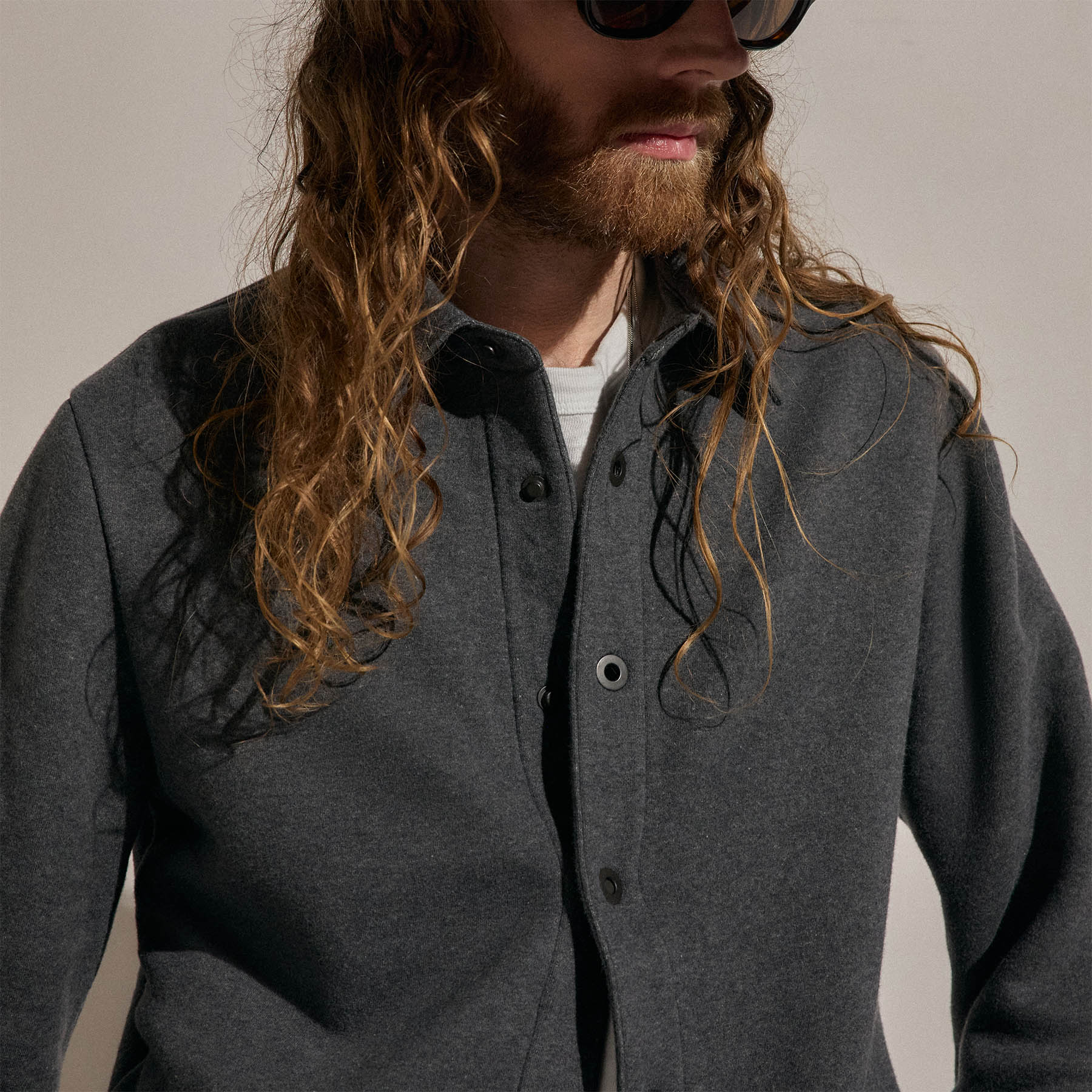 Veste en molleton à bouton-pression - Gris anthracite chiné