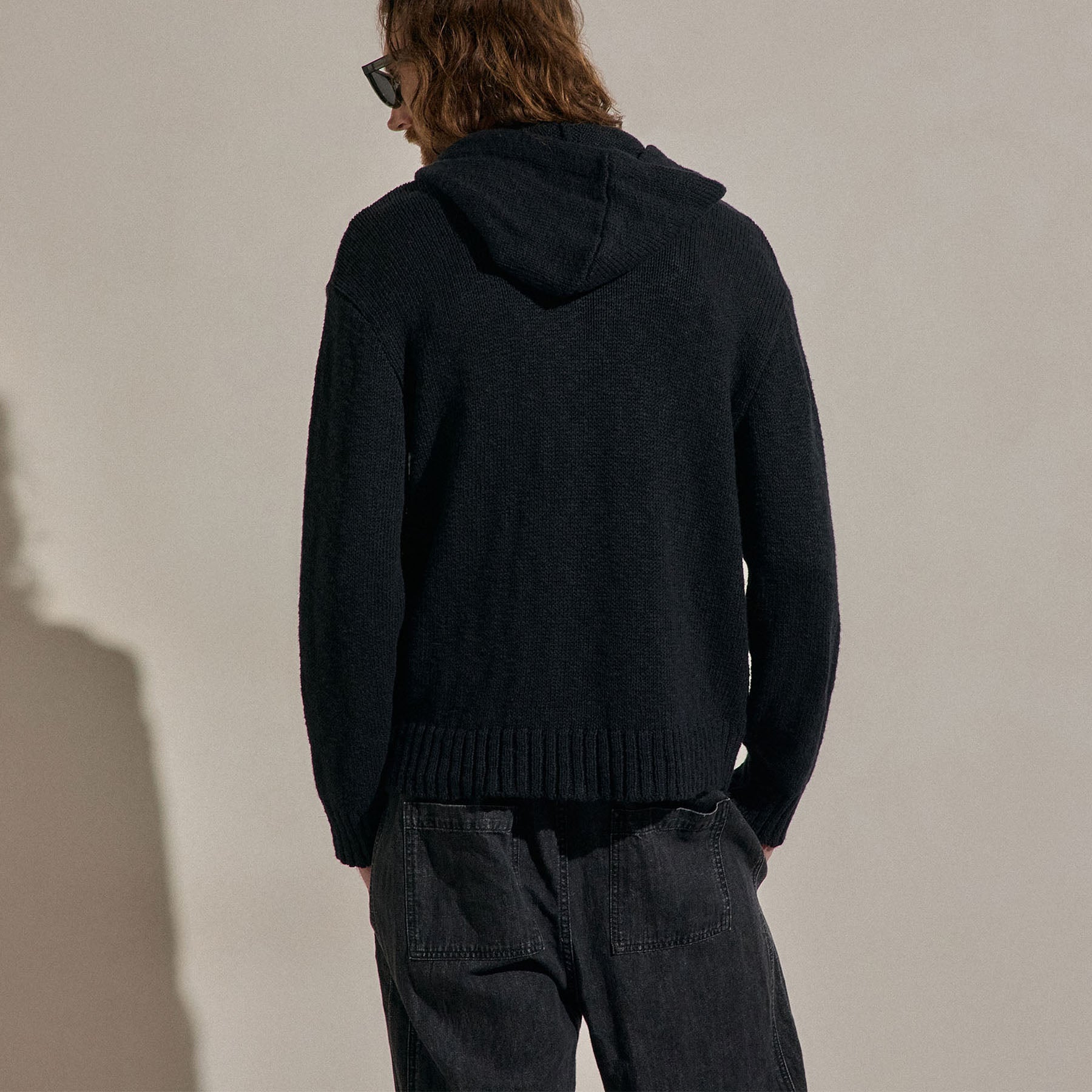 Sweat à capuche en coton et lin - Noir