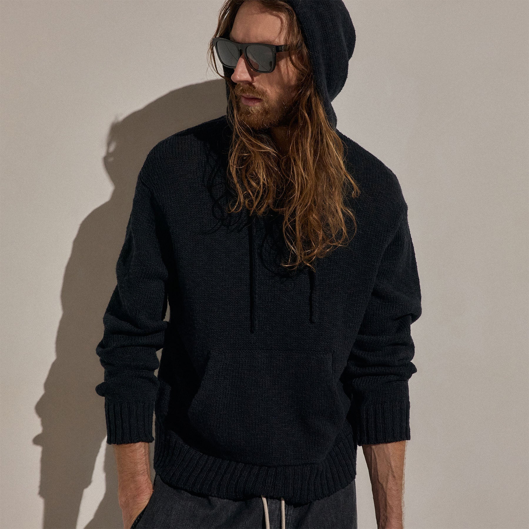 Sweat à capuche en coton et lin - Noir