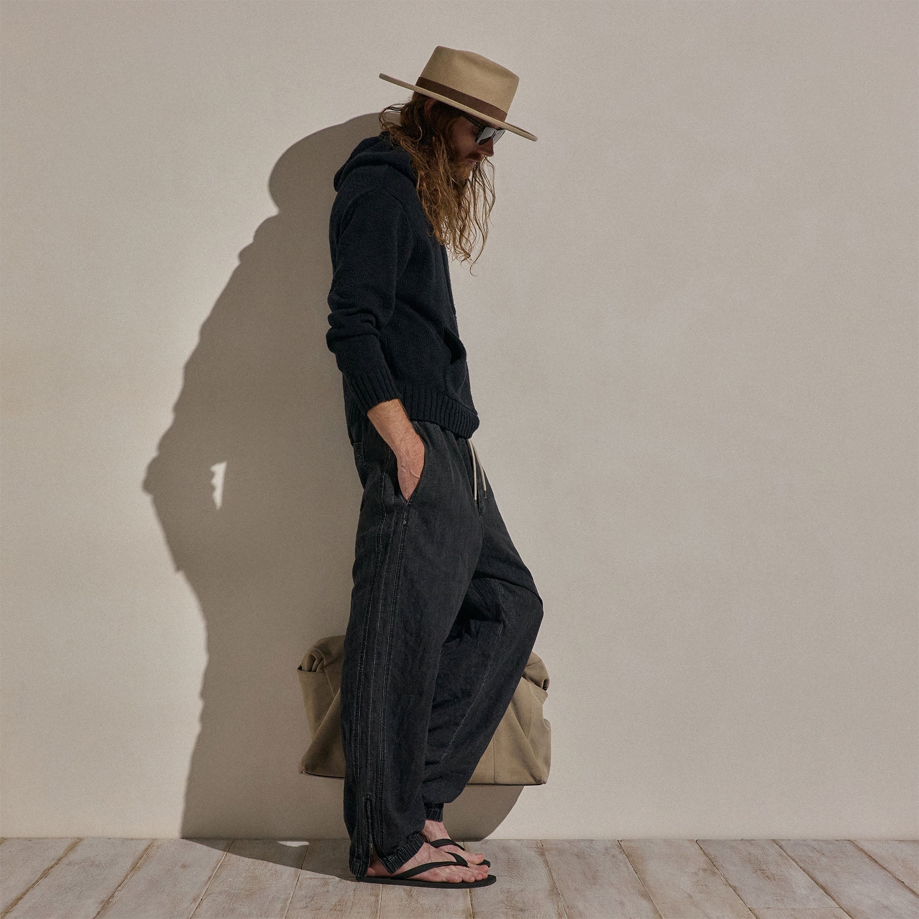 Sweat à capuche en coton et lin - Noir