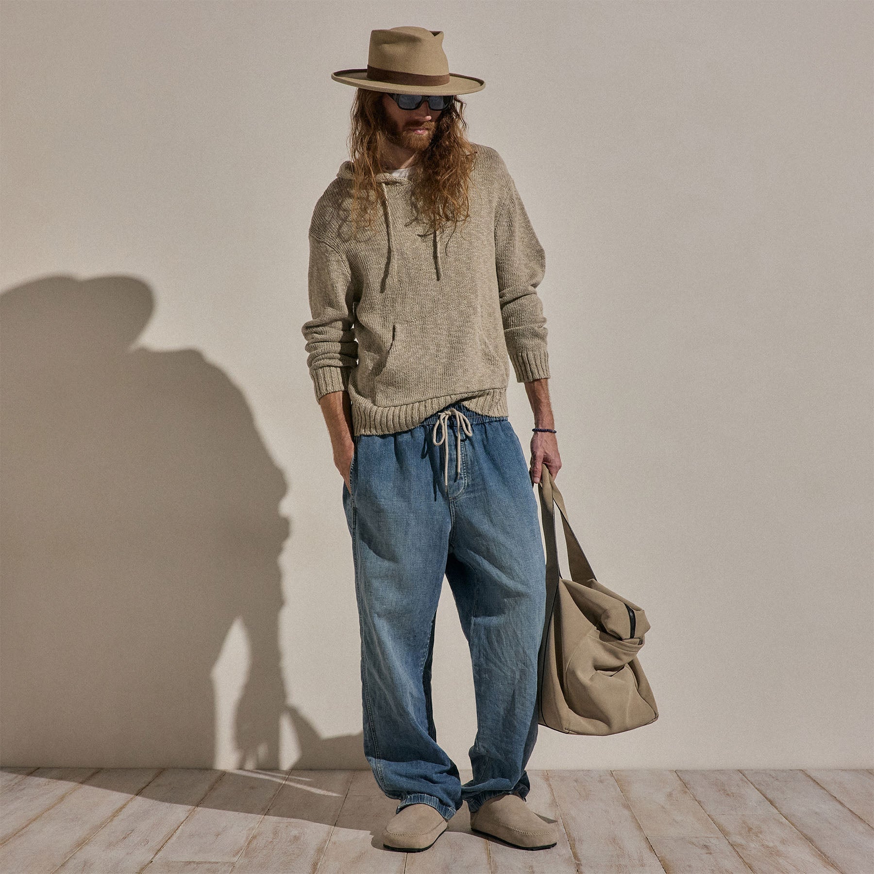 Sweat à capuche en coton et lin - Taupe