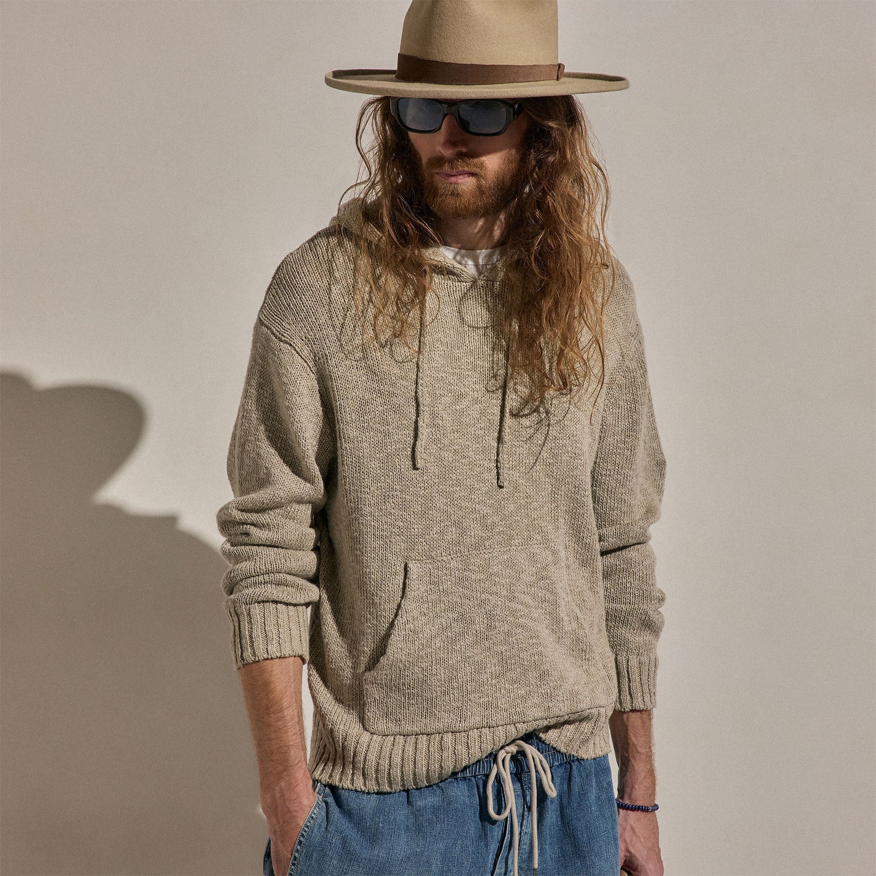 Sweat à capuche en coton et lin - Taupe