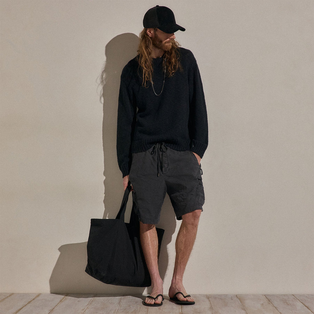 Pull col rond en coton et lin - Noir