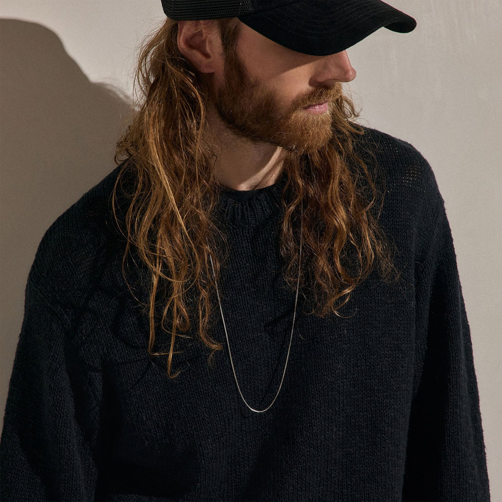 Pull col rond en coton et lin - Noir