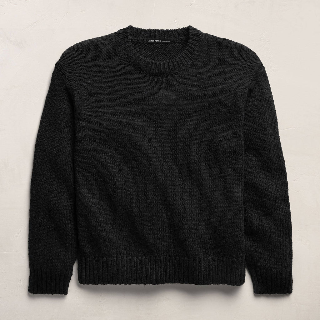 Pull col rond en coton et lin - Noir