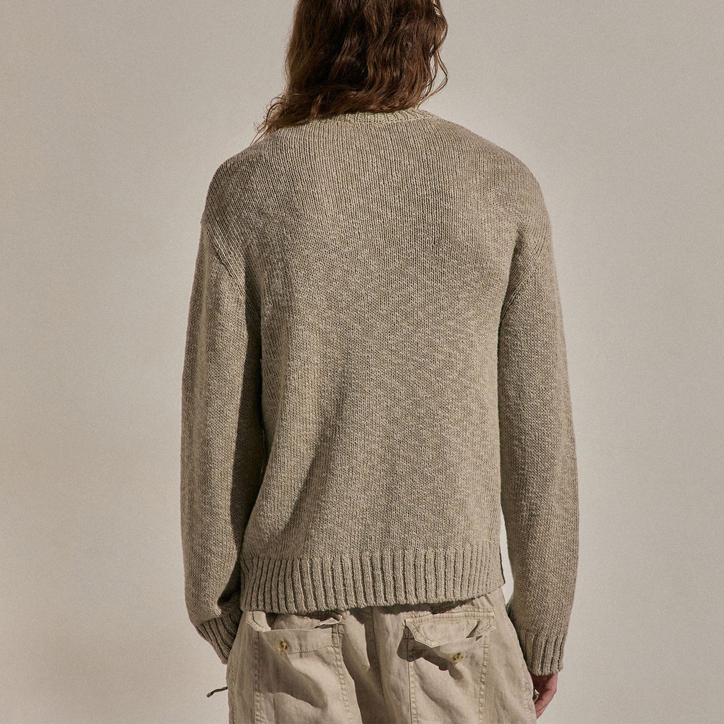 Pull ras du cou en coton et lin - Taupe
