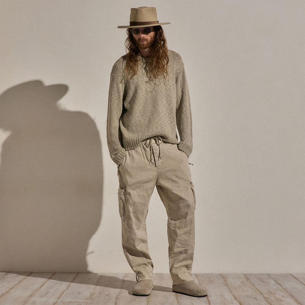 Pull ras du cou en coton et lin - Taupe