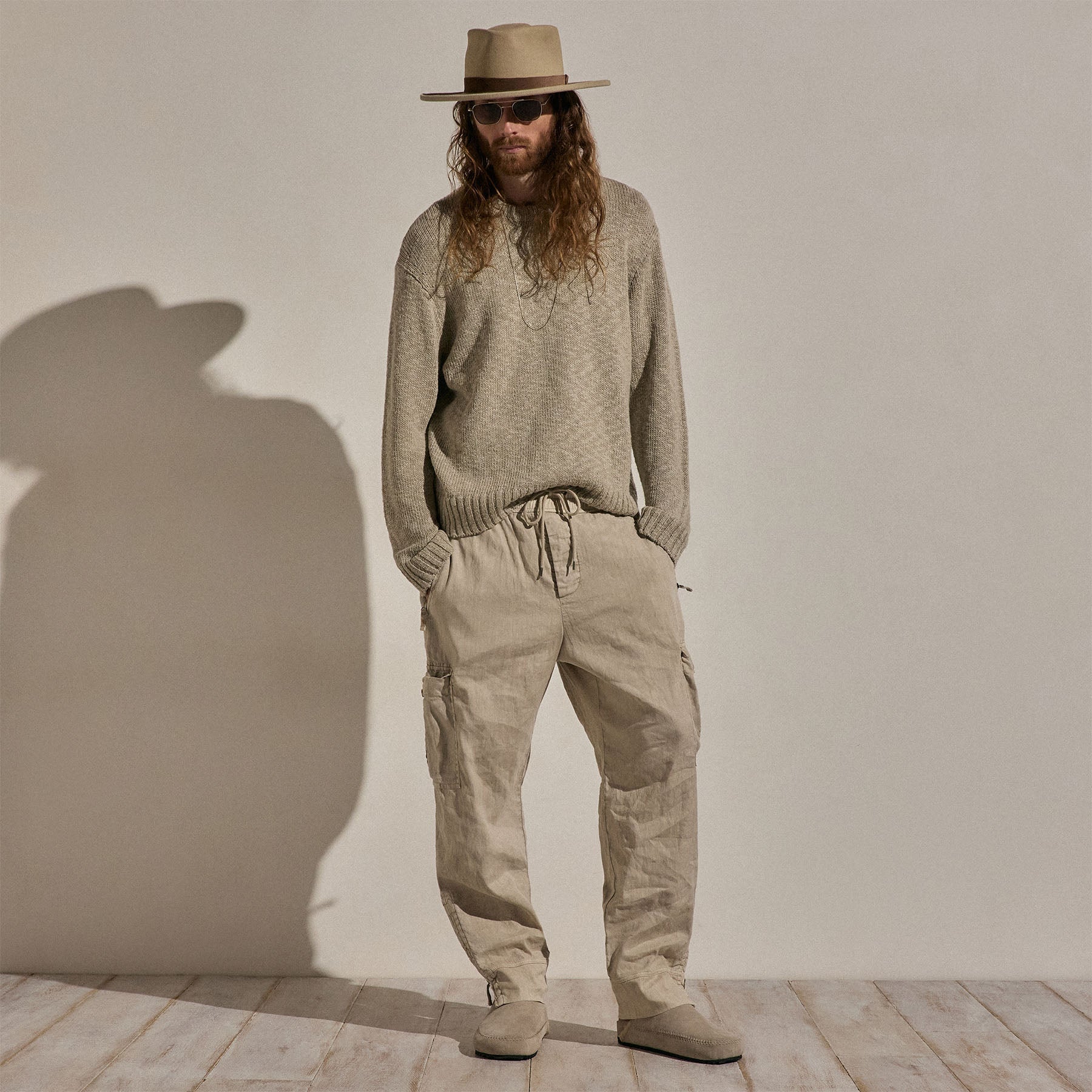 Pull ras du cou en coton et lin - Taupe
