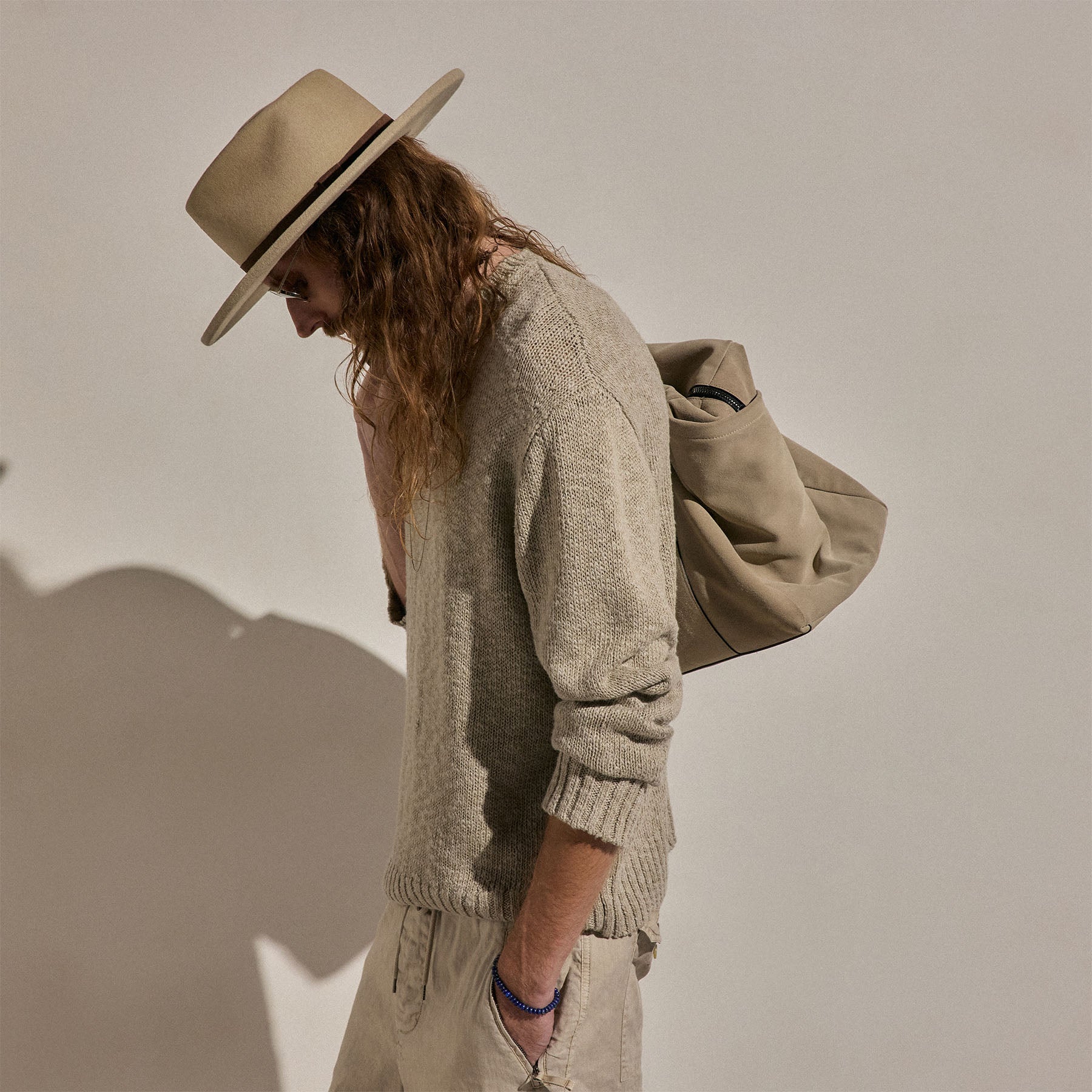 Pull ras du cou en coton et lin - Taupe
