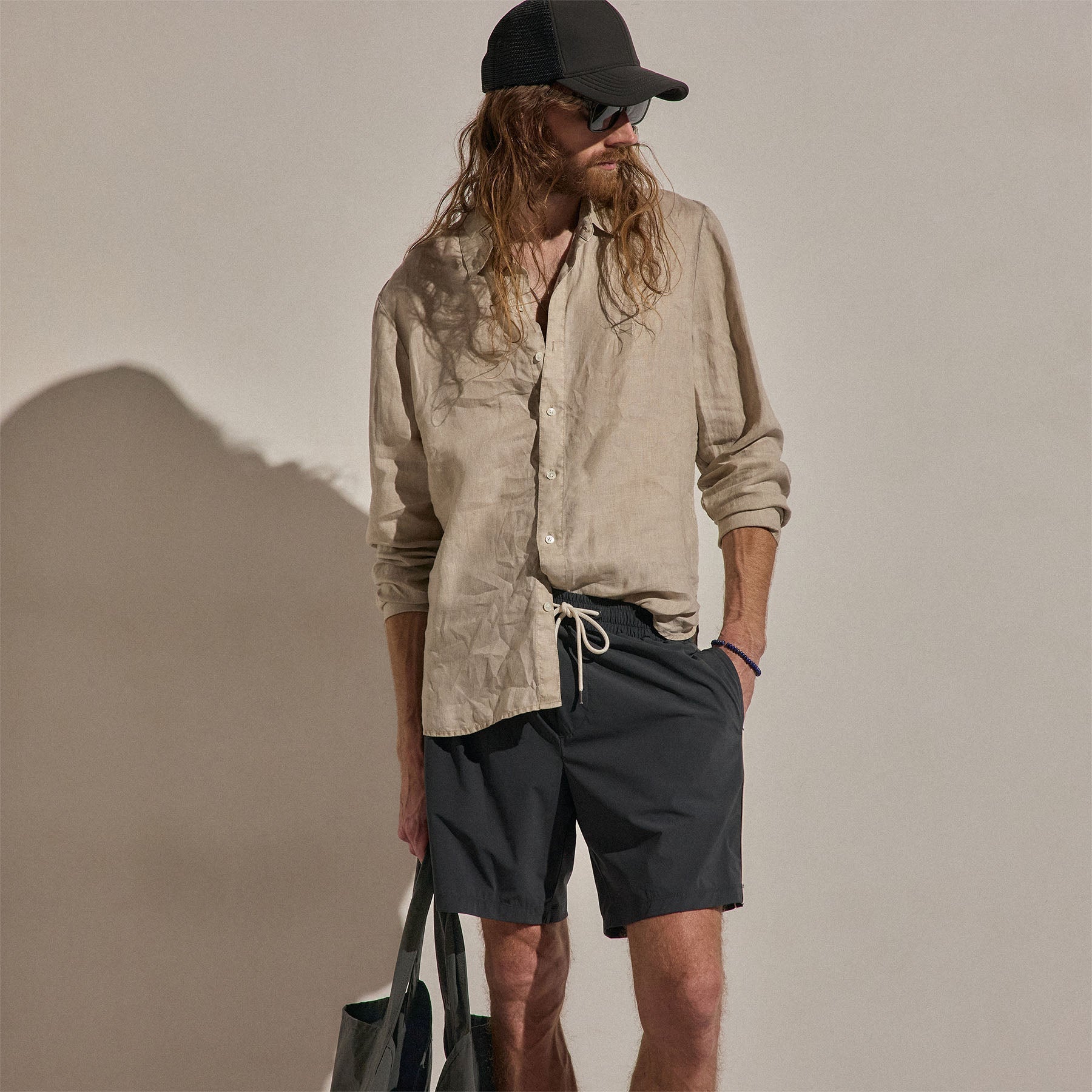 Contrast Piped Boardshort - Carbon/Ivory