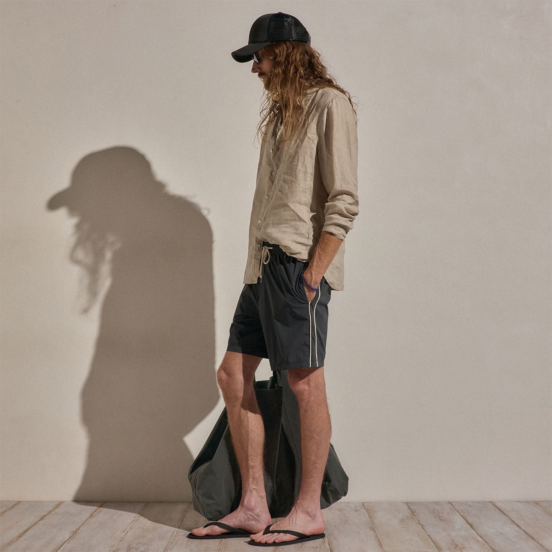 Contrast Piped Boardshort - Carbon/Ivory