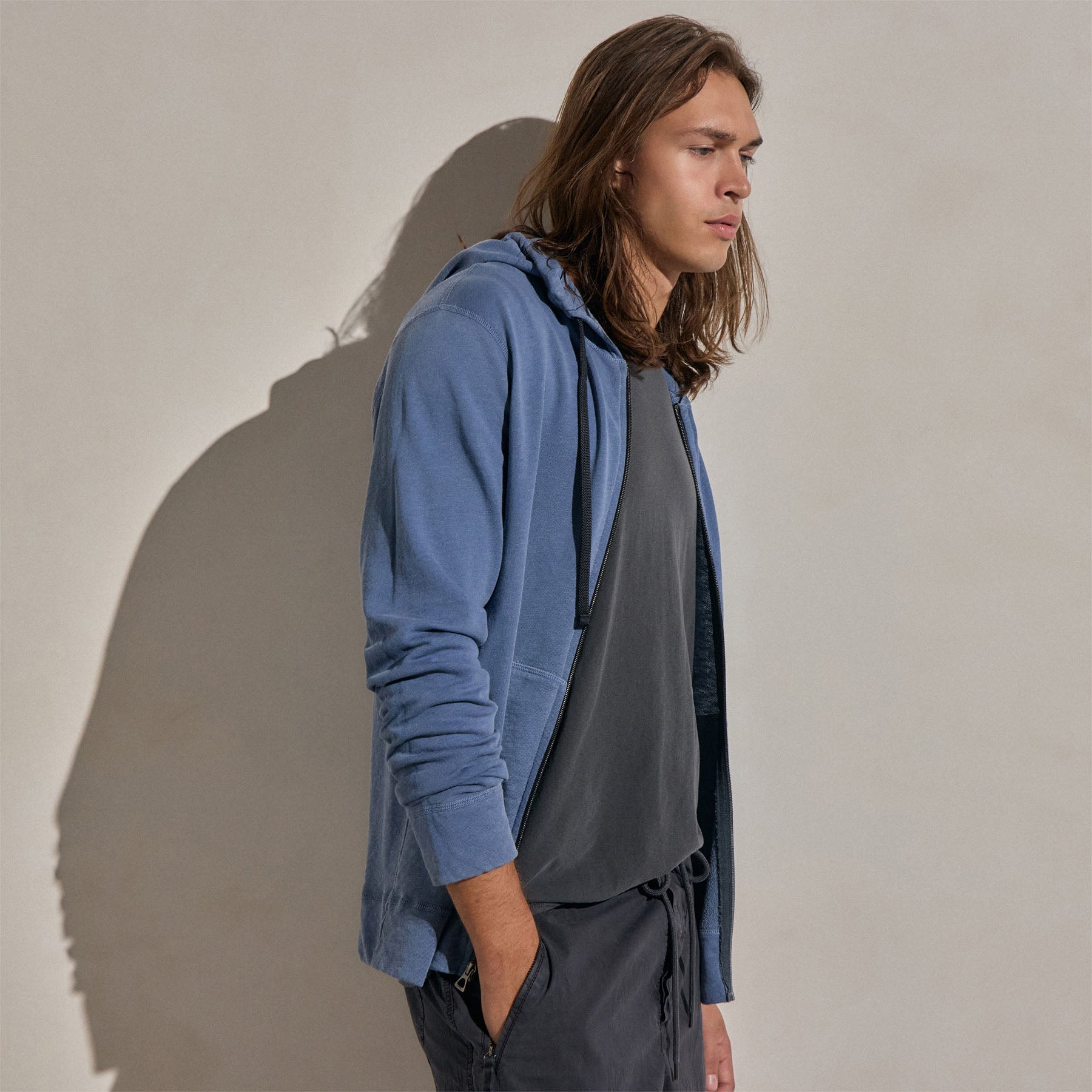 Vintage French Terry Zip Up Hoodie - Danube Pigment