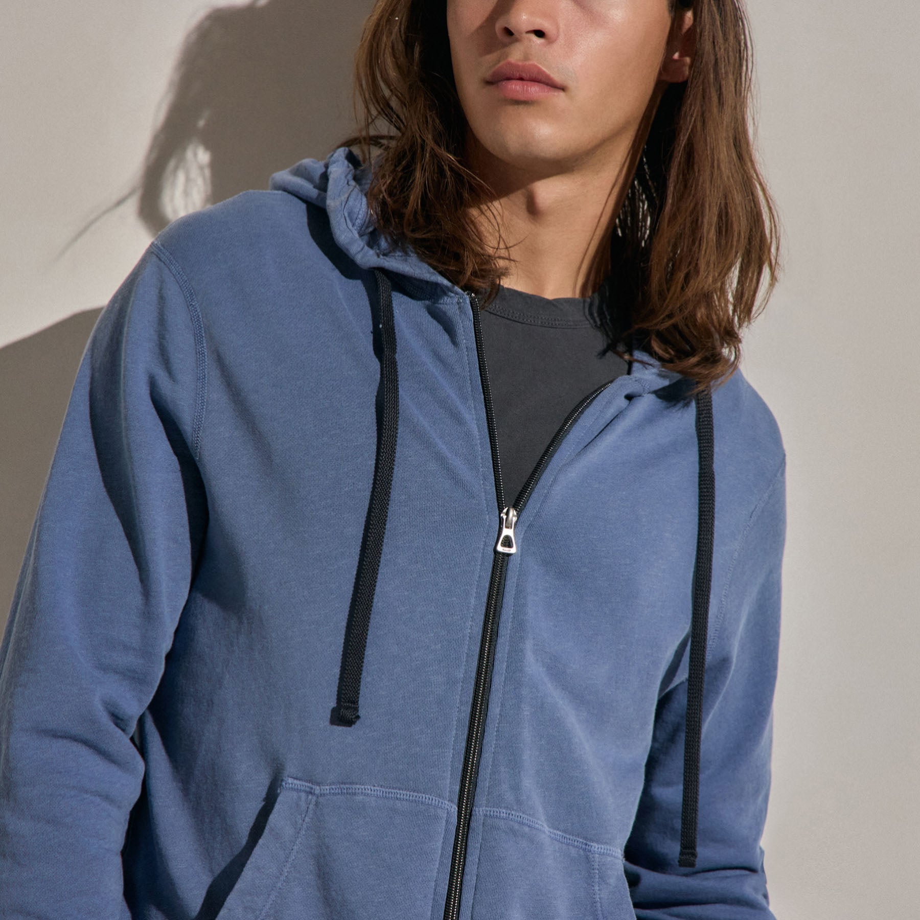 Vintage French Terry Zip Up Hoodie - Danube Pigment