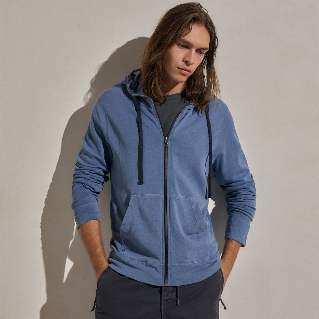 Sweat à capuche zippé en molleton vintage - Pigment Danube