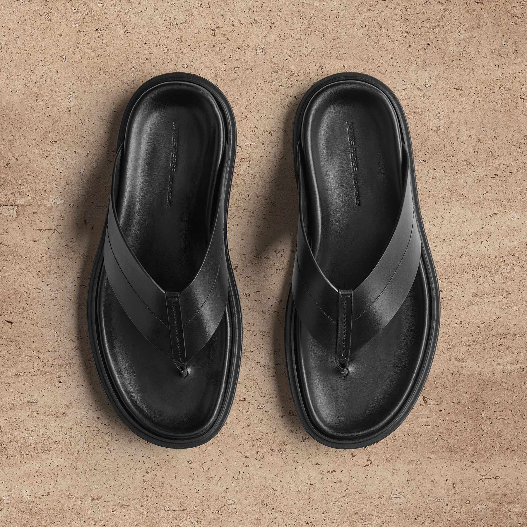 Men's Calf Leather Thong Sandal - Black